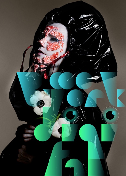 The poster for Björk Digital (Photo by Nick Knight, typography by MMParis)